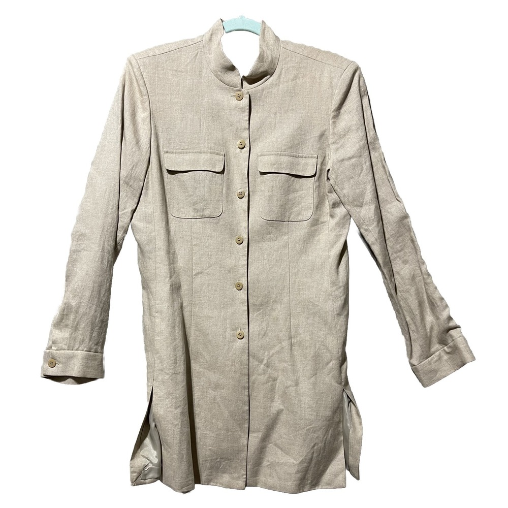 Liz Claiborne Shirt Women's 12 Beige Linen Collection Dressy Casual‎